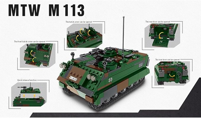 LACOS WW2 Military M113 Armored Carrier DIY Tank Small Particle Building Blocks Set, STEM Assembly Model, Home Decoration, Adult Kids Educational Toys - 735Pcs