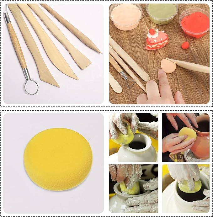 RUBFAC Polymer Clay Tools, Clay Tools Kit, 24pcs Clay Sculpting Tools Set with Stylus and Rock Painting Kit - Air Dry Clay Modeling Tools for Pottery and Sculpture