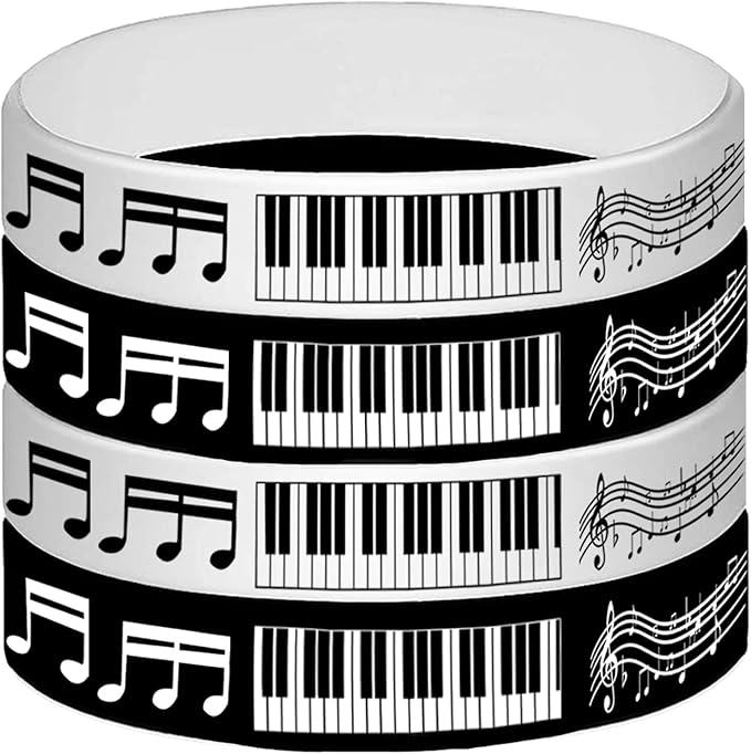 CupaPlay 24PCS Piano Notes Rubber Bracelets -Piano Notes Theme Party Supplies Decorations Music Birthday Baby Shower Slicone Wristbands Party Favors