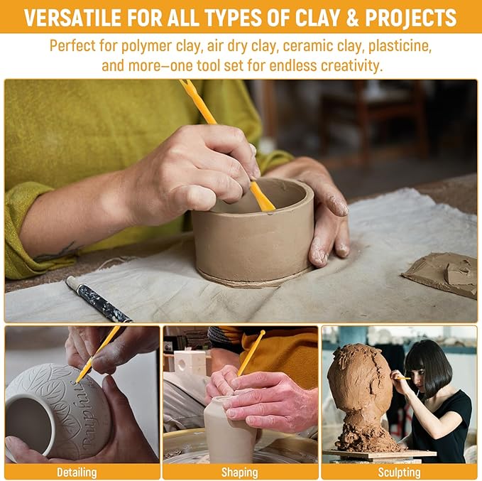 32Pcs Clay Sculpting Tools, Polymer Clay Art Tool Set Cake Decorating Hand Tools, DIY Plastic Pottery Tool Kit for Embossing Fondant Crafts