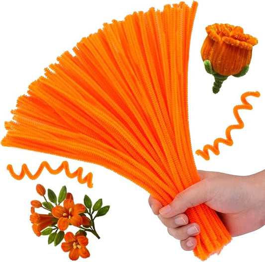Orange Pipe Cleaners, 100PCS Pipe Cleaners Craft Supplies, Golden Pipe Cleaners Bulk Fuzzy Sticks for DIY Art and Craft Projects Home Decoration