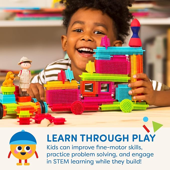 Battat- Bristle Blocks- STEM Interlocking Building Blocks- 85 pc Playset- Reusable Carry Case- Developmental Toys for Toddlers & Kids- Safari Adventure Carrying Case- 2 Years +