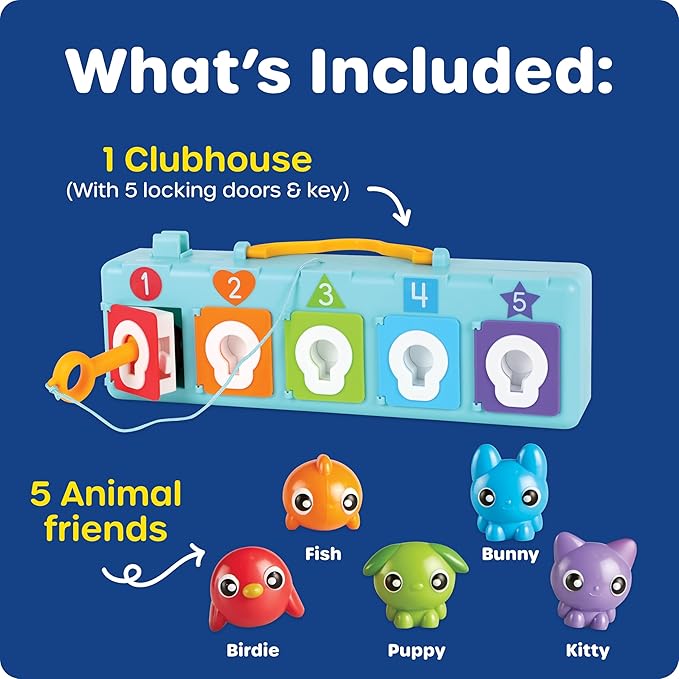 Learning Resources Lock & Key Clubhouse, Counting and Fine Motor Games, Combination Lock Toy , Montessori Activity Center For Kids, Preschool Learning Activities, Boy and Girls Gifts