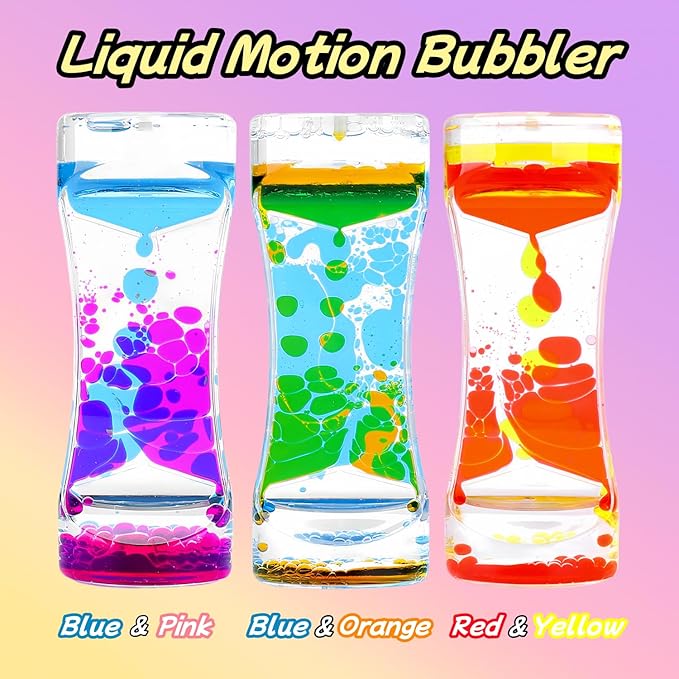 Oneshow Liquid Motion Bubbler Timer Oil Hourglass Water Timers Fidget Toy for Classroom Sensory Toys for Kids Activity Calm Relaxing Desk Decor Stress Relief Toys for Adults Gifts 3 Pack