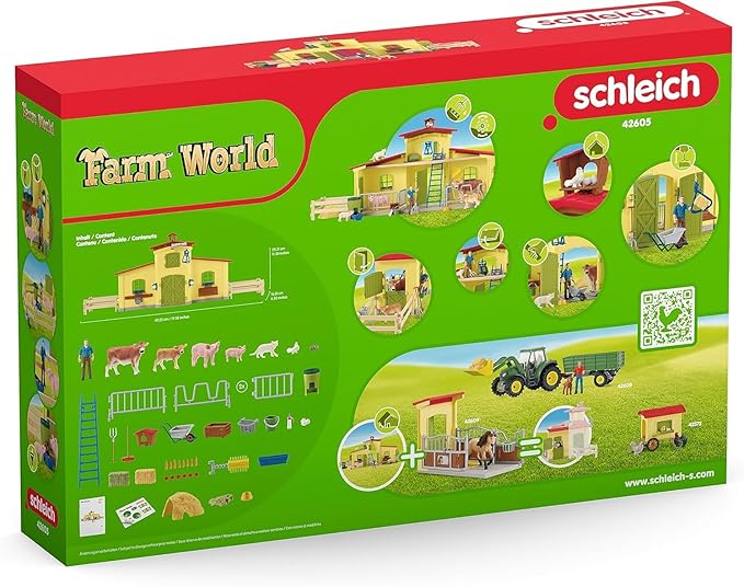 Schleich Farm World Animal Farm Playset with Figurine and Accessories - 92pc Kids Animal Farm Playset with Cow, Horse, Pig, Bull, and Accessories for Boys and Girls, Gift for Kids Age 3+, Yellow