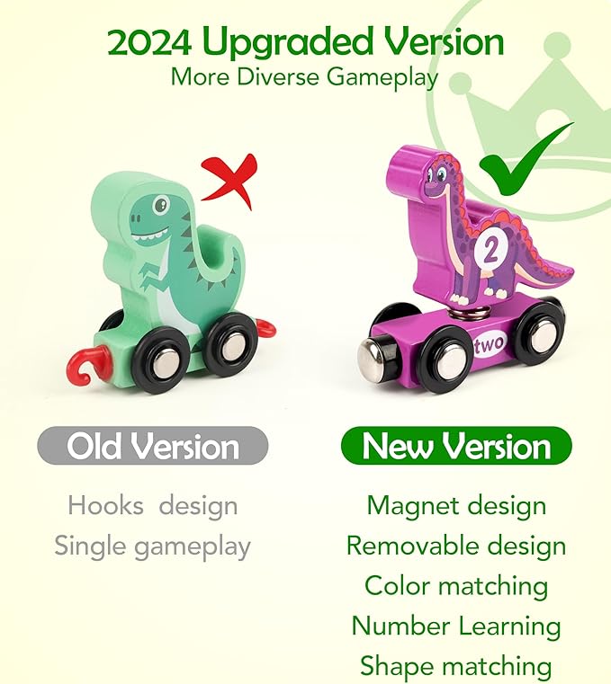 Vanmor Wooden Dinosaur Train Set for Toddlers - Magnetic Dinosaur Toys and Number Train, Perfect for Toddler Activities, Birthdays, and Educational Gifts for Boys Aged 3-5,Dinosaur Easter Gift