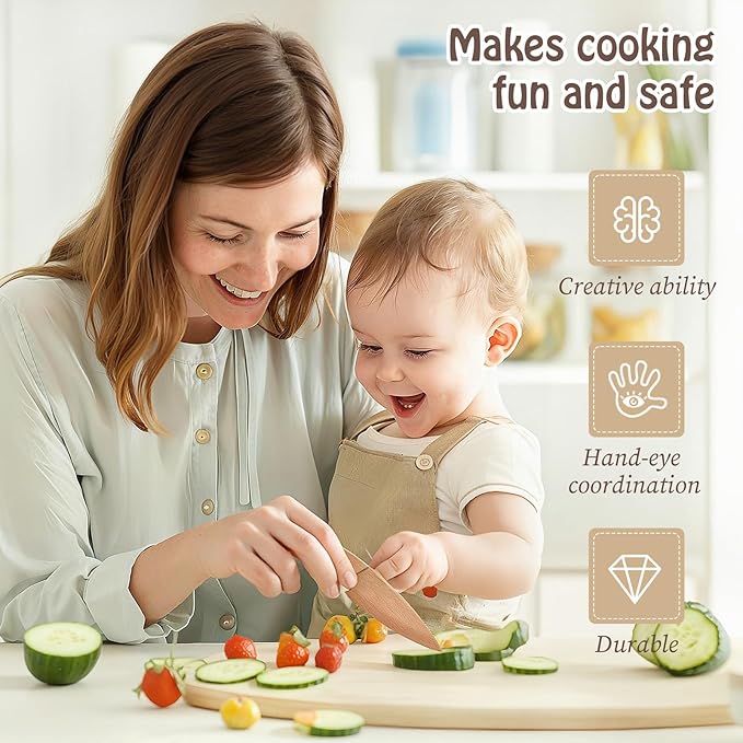 IEATFO Wooden Kids Cooking & Baking Set for Real Cooking, 14 PCS Toddler Montessori Kitchen Tools,Kids Cooking Utensils with Wooden Knife Set,Cutting Board,Apron and Rolling Pin, Food Grade Materials