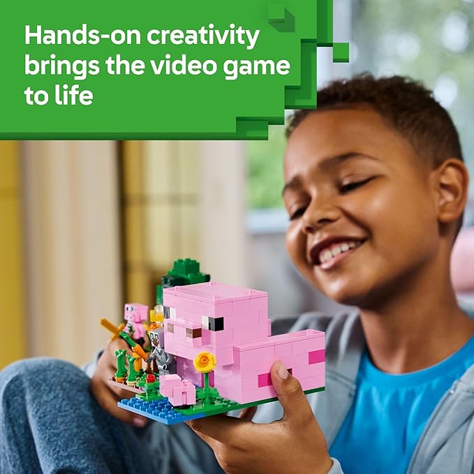 LEGO Minecraft The Baby Pig House Toy Figures and Playset - Building Minecraft Toy for Kids, Boys and Girls, Ages 7+ - with 2 Minifigures for Pretend Play - Gift Idea for Birthdays - 21268