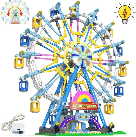 Upgrade Rotating Ferris Wheel Building Blocks Set Toys for Kids with Light Carnival Amusement Park Construction Kits Birthday Halloween for Boys Girls(813pcs)