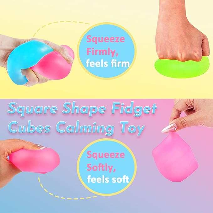 3Pcs Stress Cube Squishy Toys, Slow Rising Ice Cube Stress Balls, Sensory Fidget Toys for Anxiety Relief, Sensory Ice Cube Gel Filled Squishy Ball Toys for ADD/ADHD Kids Adults(Blue, Green, Pink)