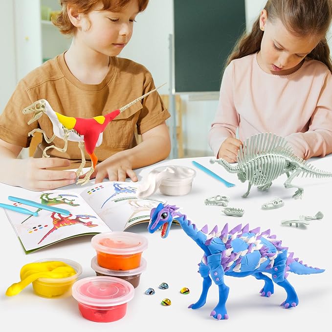 Drama Planet Air Dry Clay Dinosaur Craft Kit for Kids, Build and Design Your Own Dinosaurs with Modeling Clay, 3 Dinosaur Fossil Skeletons, Gifts for Boys and Girls Ages 6 & Up