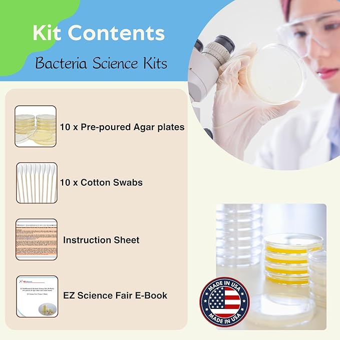 Bacteria Science Kit (IV) (Gift Pack): Prepoured LB-Agar Plates and Cotton Swabs. Exclusive Free Science Fair Project E-Book Packed with Award Winning Experiments. (IV Gift Pack)