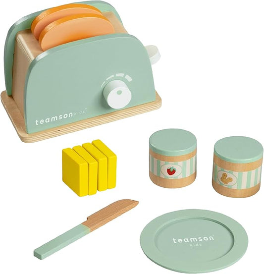 Teamson Kids Little Chef Frankfurt 11-pc. Wooden Play Kitchen Toaster Accessory Set with Pretend Food and Utensils