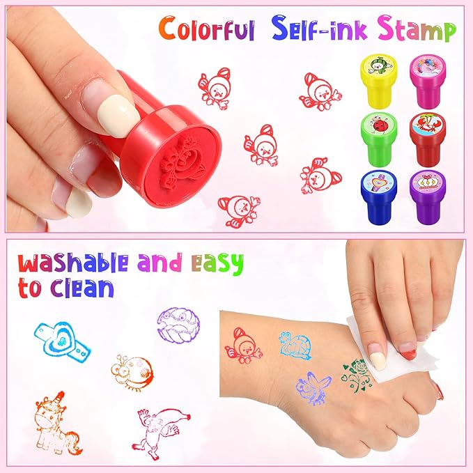 Kosiz 200 Pcs Assorted Stamps for Kids Bulk Teacher Stamps Self Ink Kids Stamps Assorted Stampers for Birthday Gifts Party Favors Back to School Supplies Game Prizes (Cute Style)
