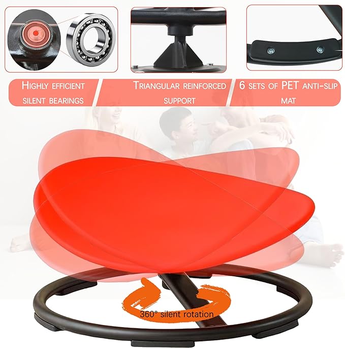 Autism Kids Swivel Chair,Sensory Spinning Chair for Kids,Toddler Spinner seat Carousel Spin Sensory Chair for Kids,Training Body Coordination,Metal Base Non Slip Safer (Red)
