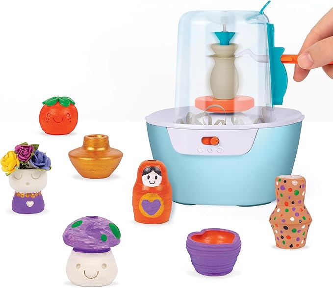 Make It Real Mini Pottery Studio Deluxe Set - DIY All-in-1 Sculpting Craft Kit for Kids & Tweens - Create 20 Unique Miniature Clay Projects - No Mess, No Bake, Quiet Wheel - All Skill Levels Ages 8