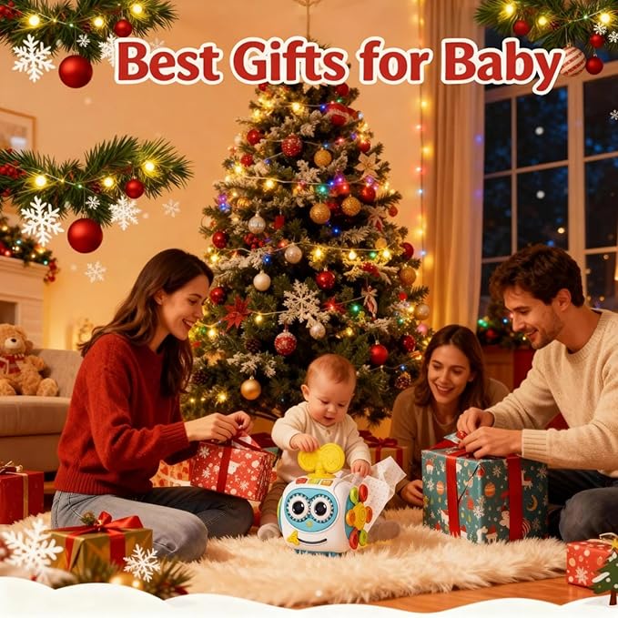 MoraBaby Robot Musical Busy Cube for Toddlers 1-3 Years Old, Montessori 6-in-1 Activity Cube with Lights & Sounds, Wheels for Tummy Time & Crawling Training, Birthday Gifts for Baby boy & Girl