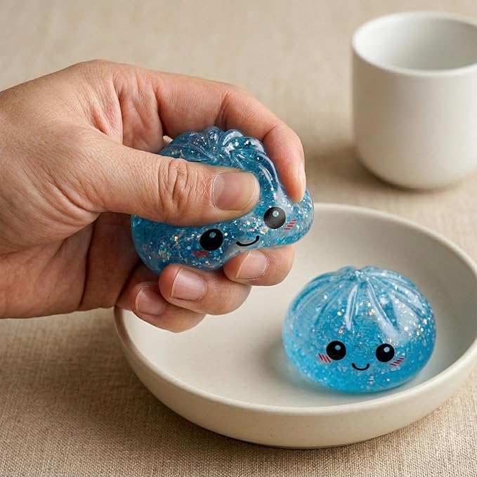 Dumpling Squishies Toy, Giant Glitter Dumpling, Colorful Steamed Bun Stress Balls Fidget Sensory Toy,Jumbo Squishy Toy with Steamer Box,Soft Squeeze Decompression Dough (Glitter Blue)