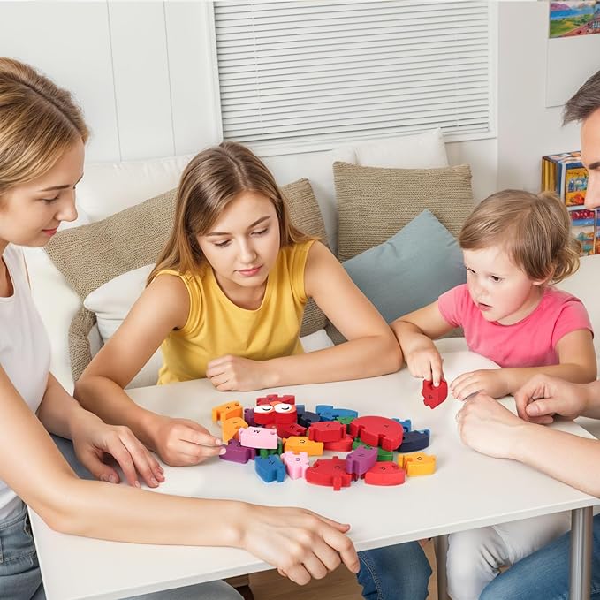 LovesTown Alphabet Jigsaw Puzzles, Wooden Snail Letters Numbers Block Toys, Building Blocks Wooden Puzzles for Kids Educational Learning