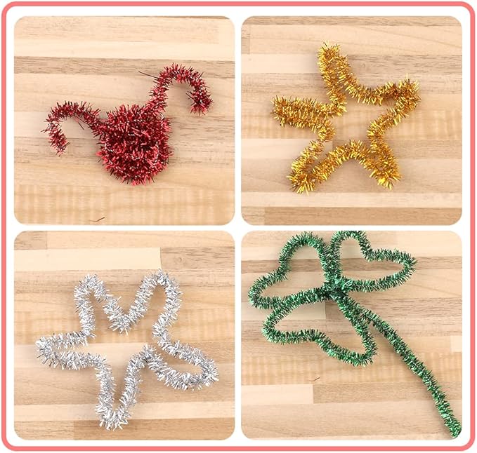 200 Pieces Pipe Cleaners, Christmas Glitter Pipe Cleaners, Pipe Cleaners Chenille Stem with 100 Pom Poms, Craft Pipe Cleaners for Creative Christmas Decoration Supplies Arts and Crafts Project