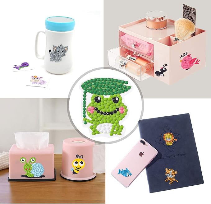 sinceroduct 5D Diamond Art Stickers for Kids, 18 Pcs Insect & Animal Sticker Kits, Eco-Friendly DIY Craft Set for Creative Skills Development