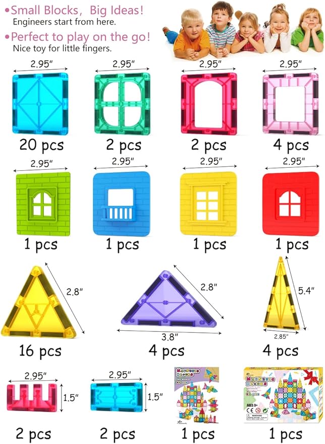 Jasonwell Magnetic Tiles Kids Magnetic Blocks Building Sets 3D Magnet Tile Building Blocks Toy Construction Educational STEM Toys Gifts for Toddlers Boys Girls 3 4 5 6 7 8 9 10 + Year Old