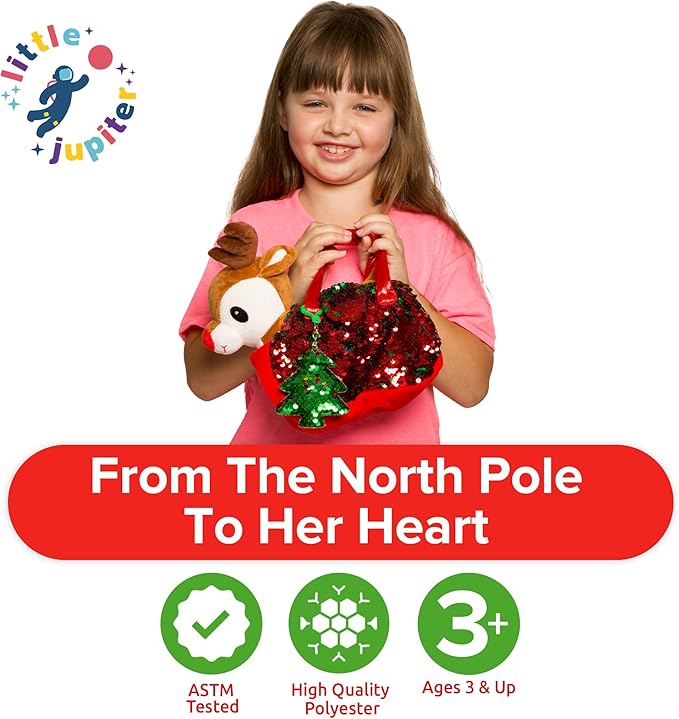 Little Jupiter Plush Pet Set - Includes Reindeer Stuffed Toy with Purse for Age 4-5 - 6-7 yrs - Christmas Stuffed Animal for Girls - Stuffed Animals - Toy Reindeer (Reindeer)