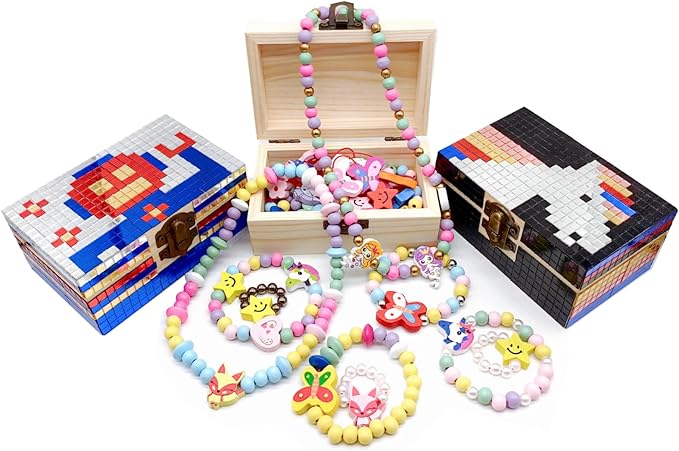 DEUXPER DIY Mosaic Jewelry Box & Beads Bracelets for Kids Ages 8-12, Crafts for Girls 6-8 9 10 11 Year Old, Girls Toys 10-12, Arts and Crafts for Kids, 7 Girl Birthday Gift