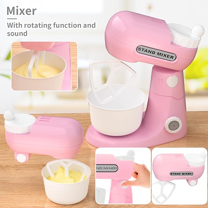 Kitchen Appliances with Food Toys, Toy Kitchen Set for Kids Play Kitchen Accessories Set, Blender,Mixer and Toaster. Girls Toys Ages 3-8