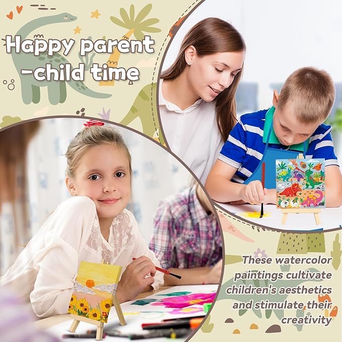 Gosodeny 24 Sets Valentines Watercolor Paint Set Painting Cards Painting Canvas Panel with Wooden Easel Watercolor Paint Painting Brush Kit Valentines Day Cards Packaging Bag Set Gifts