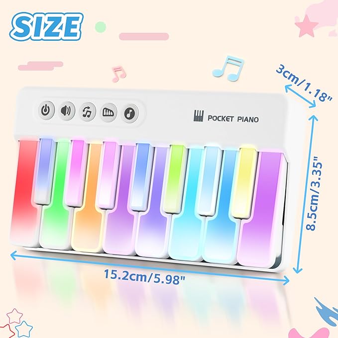 Mini Keyboard Piano Toy, Portable Light Up Pocket Piano for Toddlers Kids (White)