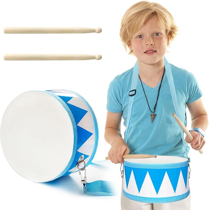 Kids Drum Set,8 Inch Wooden Drum Toys,Educational Baby Drum Toys with an Adjustable Strap and 2 Drumsticks,Sensory Musical Instrument Drum for Toddler,Kids,Boys & Girls