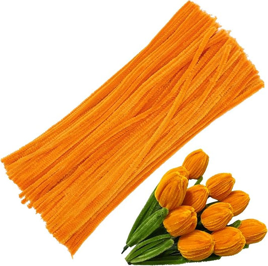 110 Piece Orange Craft Pipe Cleaners - Chenille Stem Art Supplies for Home Decoration Projects