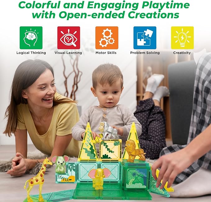 Magnetic Tiles for Kids Ages 4-8 Educational Toys Magnet Building Blocks 54 Set Montessori Cubes for Boys Girls Gift Birthday Present Sensory Learning Preschool Daycare Kindergarden