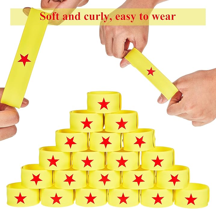 WILLBOND 24 Pieces Slap Bracelets Yellow Slap Bracelet with Red Star Slap Bracelet Flop Wristband Bracelets for Girls Birthday Party, Girls Team Supplies, Girl Power Favors