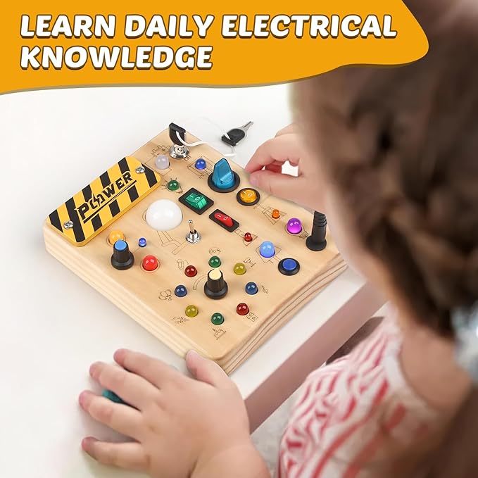 Joyreal Montessori Toddler Busy Board, 19 Led Wooden Sensory Board Educational Toys, Montessori Toys for 1-6 Year Old, Travel Toys Gifts for Toddlers Boys and Girls