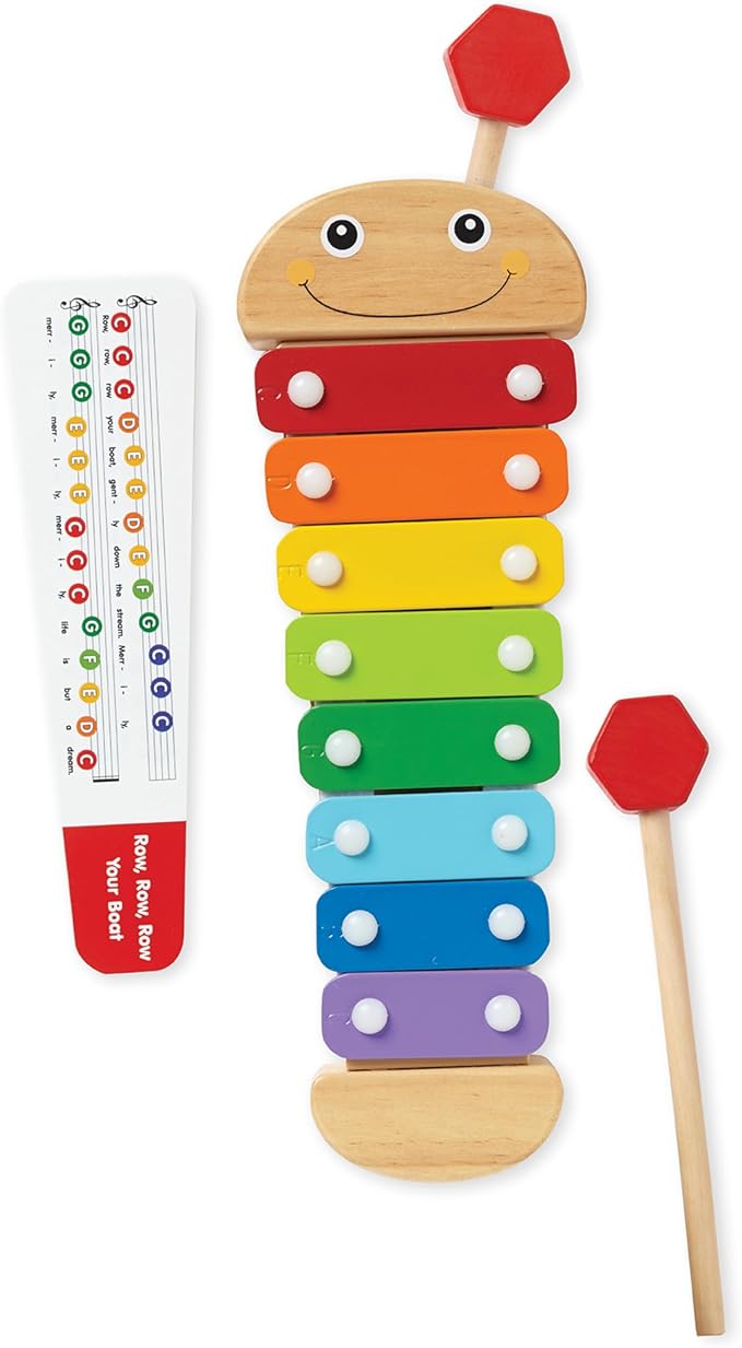 Melissa & Doug Caterpillar Xylophone Musical Toy With Wooden Mallets 15.25" x 6.5" x 1.5 - For Toddlers,Ages 3+,Blue