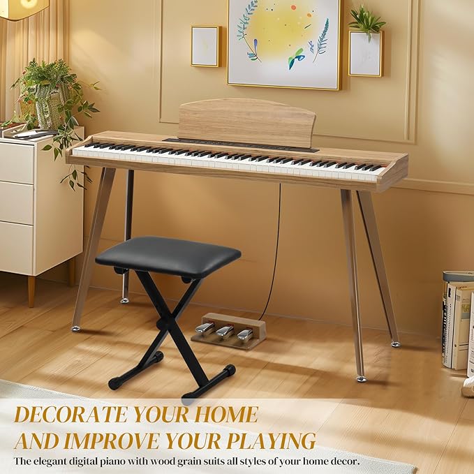 Ktaxon 88 Key Keyboard Piano Set, Full Size Digital Piano with Multi-Adjustable Height Bench, Powerful Functional Panel, Professional 3 Pedal Unit and Dual Mode Connectivity for Beginner(Wood)