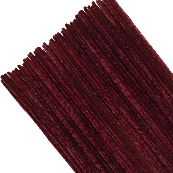 TOAOB 100pcs Pipe Cleaners Dark Red Pipe Cleaners Chenille Stems 6mm x 12 Inch Fuzzy Sticks Craft Supplies for Art DIY Crafts Decorations