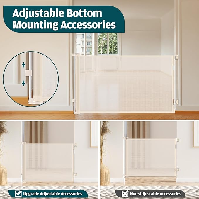 105 Inch Retractable Baby Gates Extra Wide Retractable Dog Gate Extra Wide Baby Gates for Large Openings Extra Long Dog Gates for Doorways Indoor Outdoor Extra Large Pet Gates for Dogs, Beige