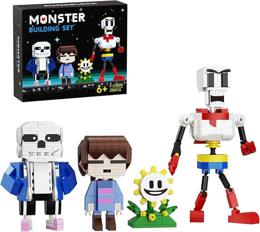 Classic Popular Games Action Figures Building Kit 4 in 1, Horror Game Blue and Red Skull Anime Character Building Toy Compatible with Lego, for Boys Grils Kids Age 6+ (592 PCS)