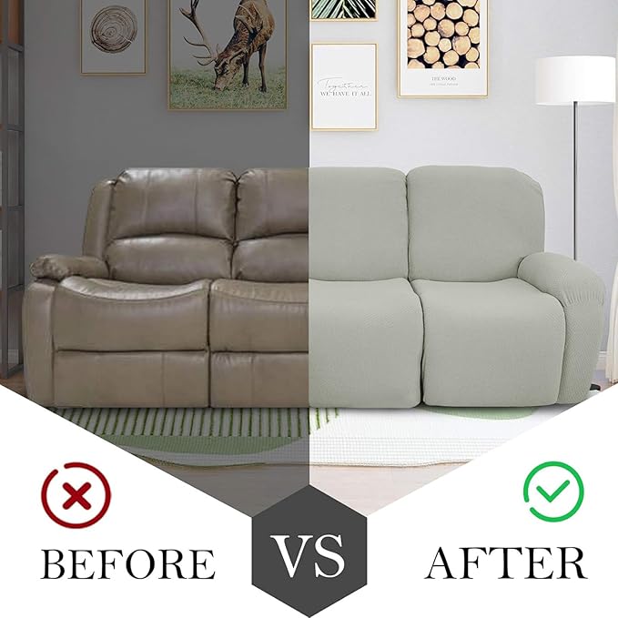 JIVINER 8-Piece Recliner Sofa Covers Stretch Jacquard Couch Covers for Recliner Slipcovers for Living Room 3 Cushion Soft Recliner Protector with Pocket (Sofa Recliner, Ivory)