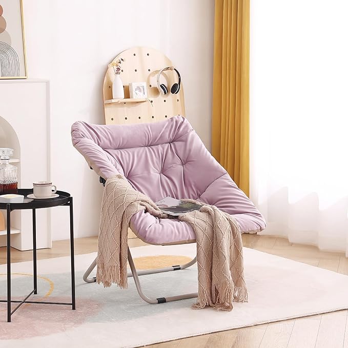 Tiita Comfy Saucer Chair, Soft Faux Fur Oversized Folding Accent Chair, Lounge Lazy Chair for Kids Teens Adults, Metal Frame Moon Chair for Bedroom, Living Room, Dorm Rooms