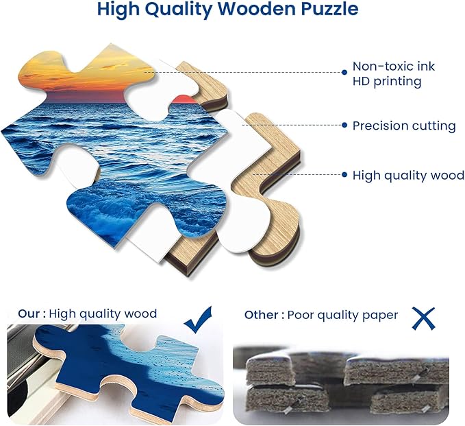 1000 Pieces Wooden Jigsaw Puzzle for Adults, Family or Elderly, Hawaiian Sunset Beach Puzzles, Art Home Decor DIY Funny Parent-Child Educational Game Toy Sunset Puzzle Gift for Mom, Wife, Friend