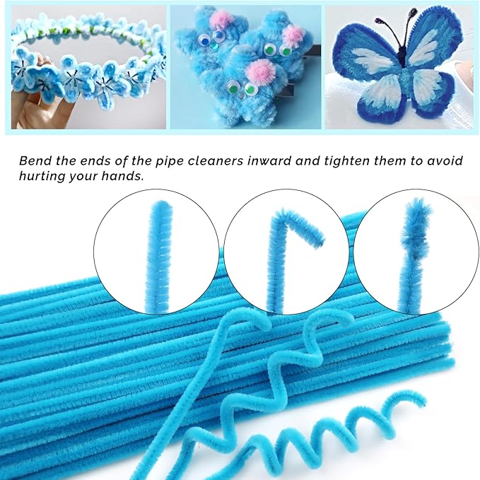 TOAOB 100pcs Pipe Cleaners Light Blue Pipe Cleaners Chenille Stems 6mm x 12 Inch Fuzzy Sticks Crafts Supplies for DIY Art Crafts Decorations