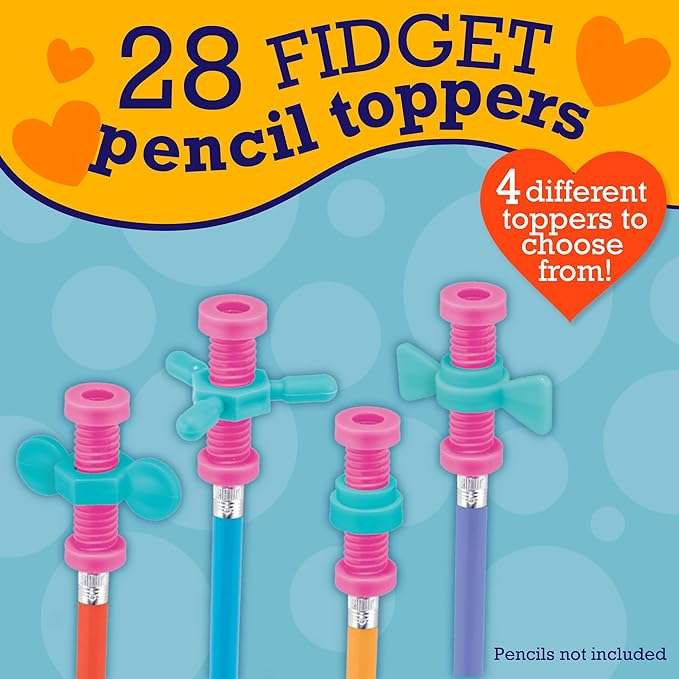 Peaceable Kingdom Valentines Cards for Kids Classroom, Set of 28 Valentines Day Gifts - Fidget Spinner Pencil Toppers