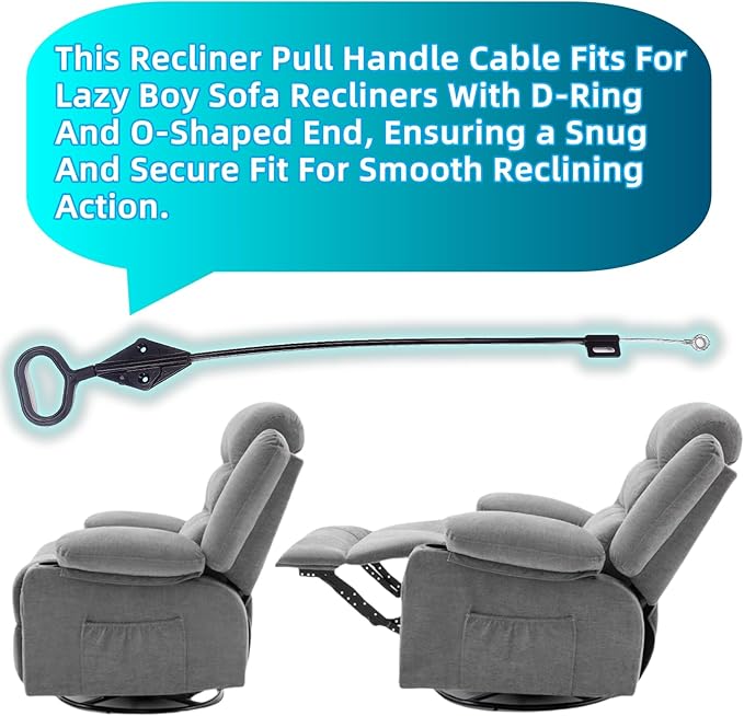 Recliner Handle Replacement Compatible With Lazy Boy, Recliner Pull Handle Cable / Release Cable For Lazyboy - D Ring Parachute Style Recliner, For Lazy Boy Couch Sofa, 3" Exposed Wire O-Shaped End