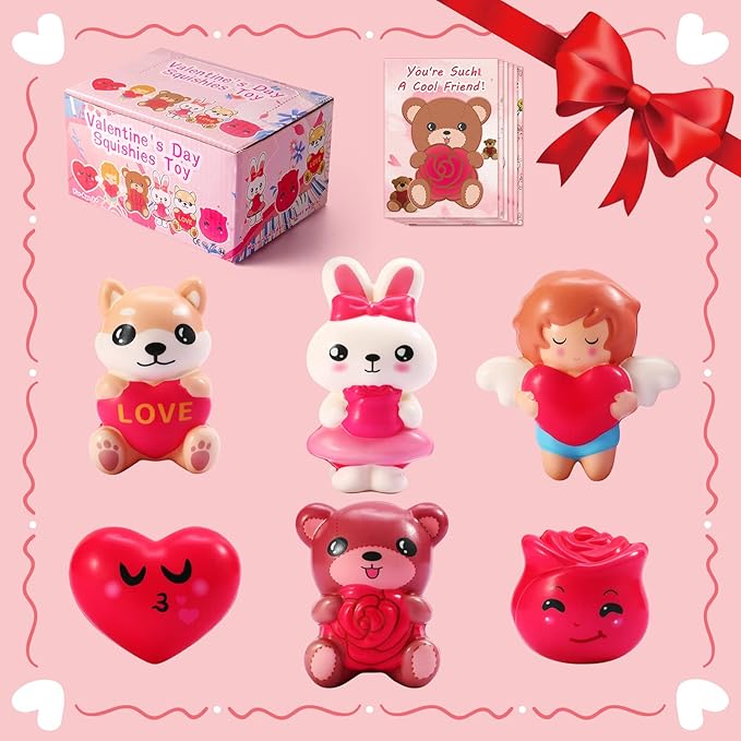 Valentines Day Squishies Toys Slow Rising, Kids Valentines Gifts for School Classroom Exchange Valentines Cards Gifts, Prizes Party Favors for Girls,Boys,Kids Party