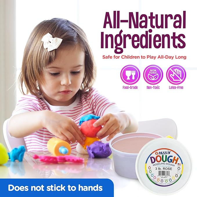 Hygloss Play Modeling Dough - Rose Dough Unscented - Safe & Non-Toxic for Kids Arts & Crafts - Party Favors - Classroom Supplies - 3lb