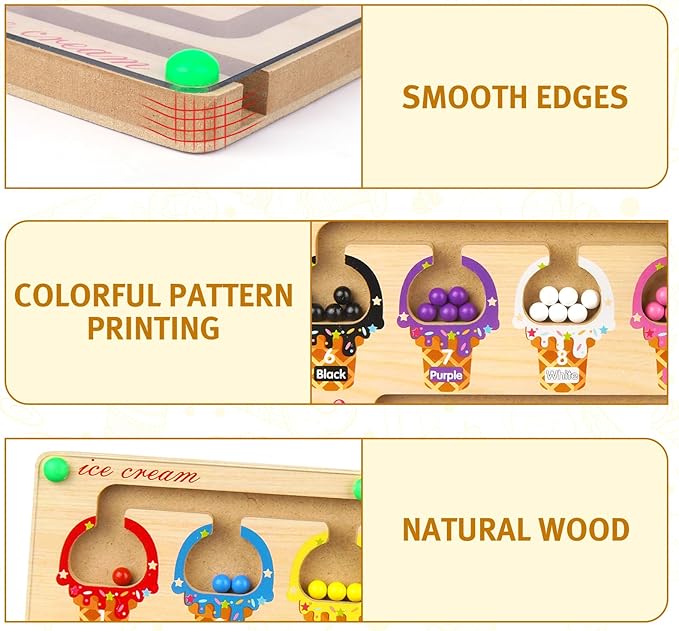 Magnetic Color and Number Maze, Wooden Color Matching Learning Counting Magnet Puzzle Board Montessori Toys, Toddler Educational Fine Motor Skills Learning Toys for Boys Girls 3+ Years Old